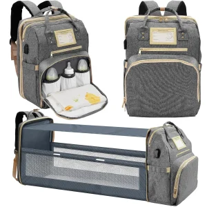 Large Diaper Backpack with Changing Station & USB Port